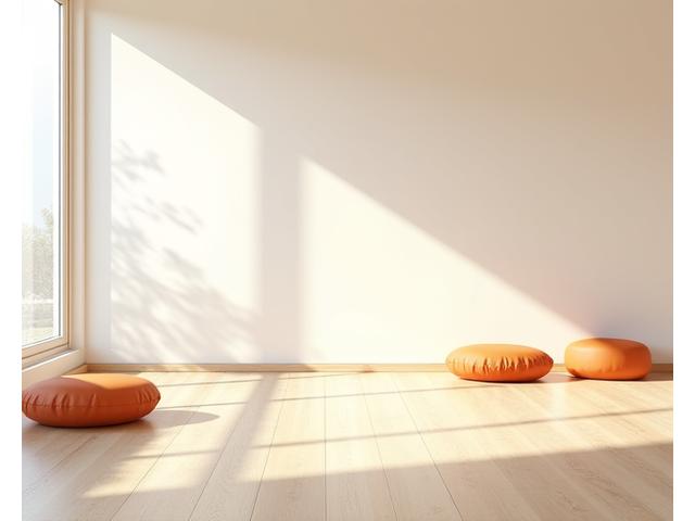 Sala principal de meditación con cojines y luz natural