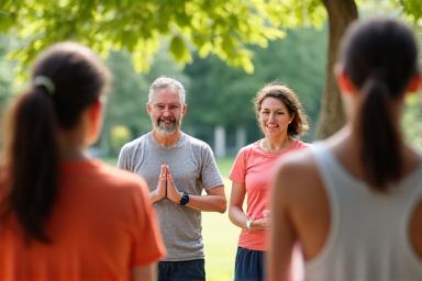 Grupo de personas en un taller de bienestar gratuito.