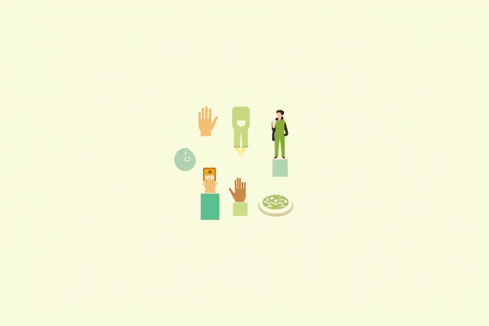 Múltiples iconos de accesibilidad y una persona usando una tablet con elementos de asistencia visual.