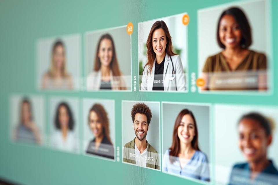 Retratos de terapeutas profesionales con insignias de verificación digital.